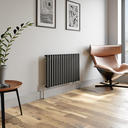 Horizontal Oval Tube Single Panel Radiator 600 x 1020mm Anthracite
