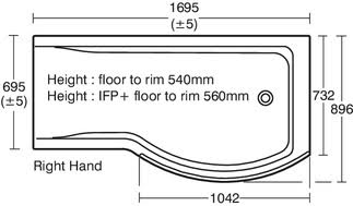 Ideal Standard Concept P Shower Bath 1700x900 Screen, Panels LH