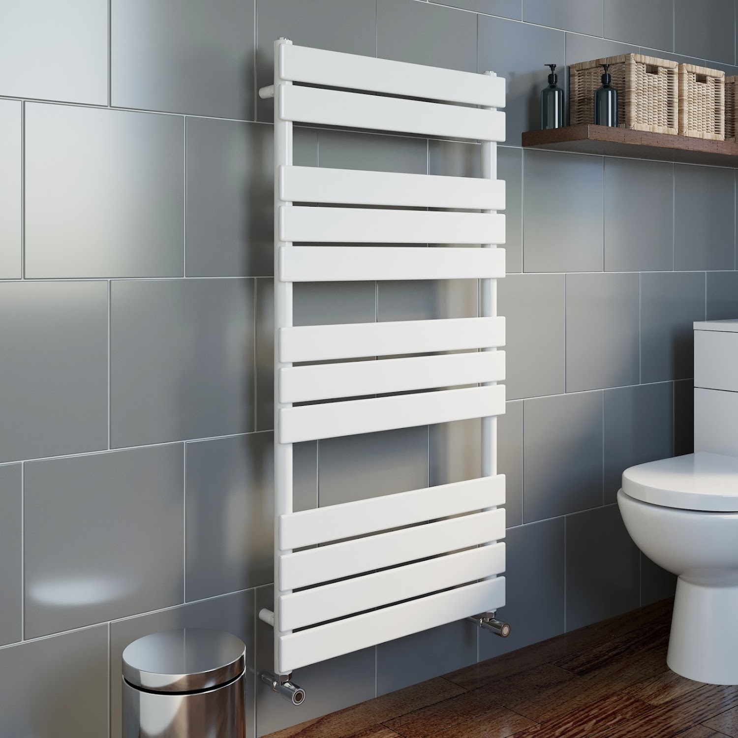 Designer Flat Panel Heated Bathroom Towel Rail Radiator Chrome White