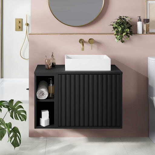 Regis Calibre Fluted Sonoma Oak Wall Hung Vanity Unit 800mm at Buildiro