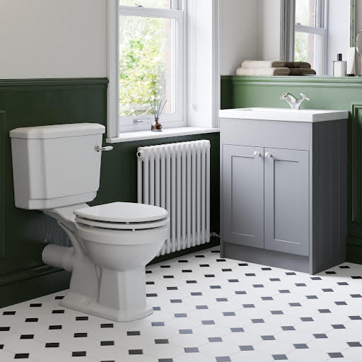 Park Lane Traditional Close Coupled Toilet & Grey Vanity Unit - 600mm