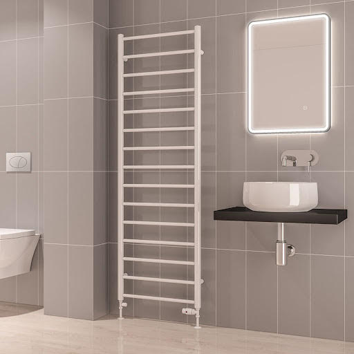 Solaro Tuscan Round Bar 1800 x 600mm Heated Towel Radiator - Gloss White