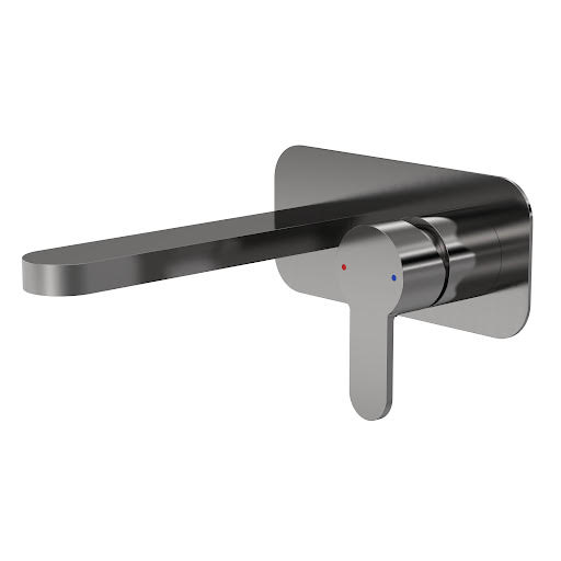 Aquari Curvo Brushed Pewter Wall Mounted Basin Mixer Tap with Plate