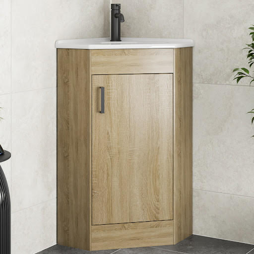 Alpine Oak Single Door Corner Vanity Unit 585mm