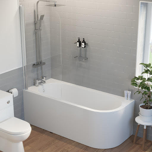 Ceramica J Shaped 1700x725mm Shower Bath & Shower Screen LH