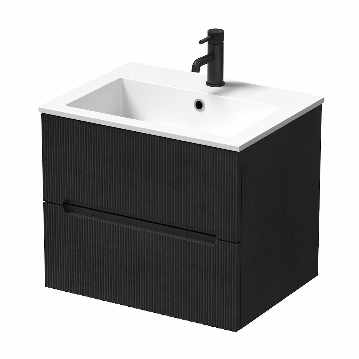 Vitusso Fluted Black Wall Hung Bathroom Vanity Unit with Basin 600mm